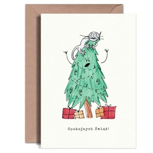Kartka Okolicznościowa - Choinka z kotem