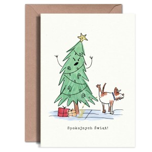 Kartka Okolicznościowa - Pies i choinka