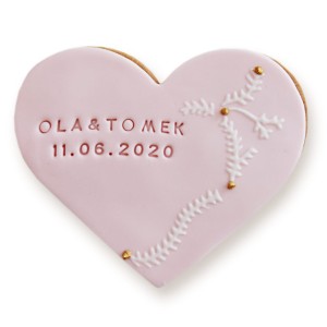 Ciastko lukrowane Serce Róż i gałązka biała