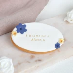 Ciastko lukrowane z kwiatkami Granat i złoto Owal