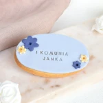 Ciastko lukrowane z kwiatkami Granat i złoto Owal Błękitne