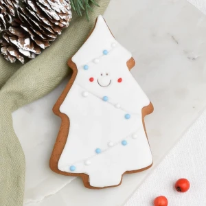 Ciastko lukrowane Biała Choinka z lampkami