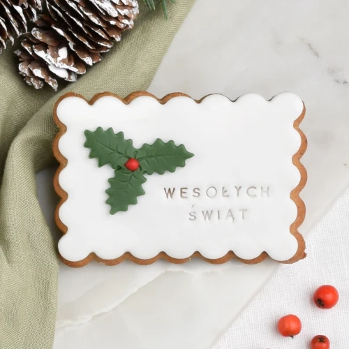 KUKI-W1351 Ciastko lukrowane Herbatnik Biały Listek Ostrokrzewu.webp