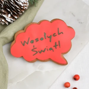Ciastko lukrowane Chmurka Wesołych Świąt  Czerwona Symbole