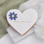 Ciastko lukrowane Serce Białe Granatowy Kwiatek Daisy 