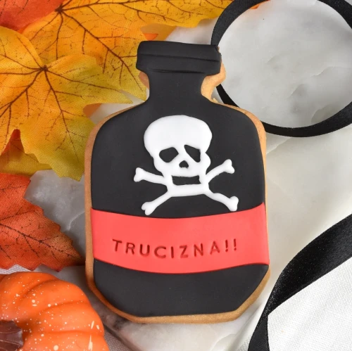 Ciasteczko na Halloween w kształcie buteleczki z trucizną.